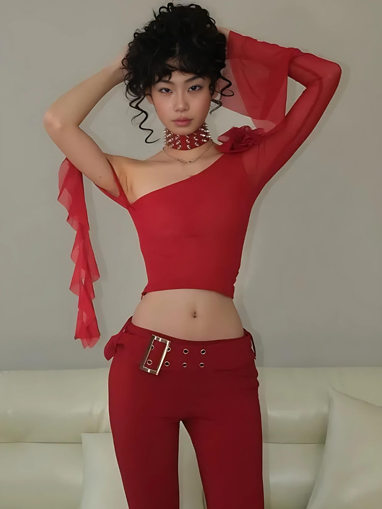 Stylish Work Outfits, Outfit Summer Ideas Baddie Rose One Shoulder Mesh Top