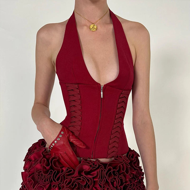 Stylish Work Outfits, Outfit Summer Ideas Baddie Zip Up Halter Top