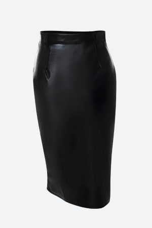 Stylish Work Outfits, Outfit Summer Ideas Baddie Zip Up Slit Midi Pencil Skirt