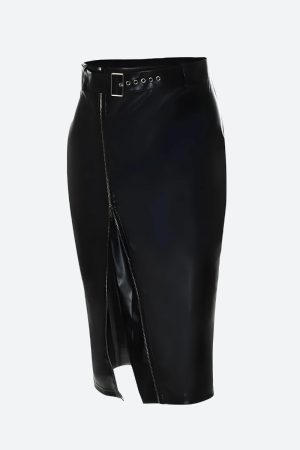 Stylish Work Outfits, Outfit Summer Ideas Baddie Zip Up Slit Midi Pencil Skirt