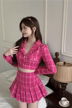 Stylish Work Outfits, Outfit Summer Ideas Barbie Crop Jacket & Mini Skirt Two Piece Set