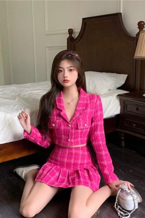 Stylish Work Outfits, Outfit Summer Ideas Barbie Crop Jacket & Mini Skirt Two Piece Set