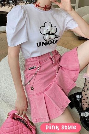 Stylish Work Outfits, Outfit Summer Ideas Barbie Pleated Denim Mini Skirt