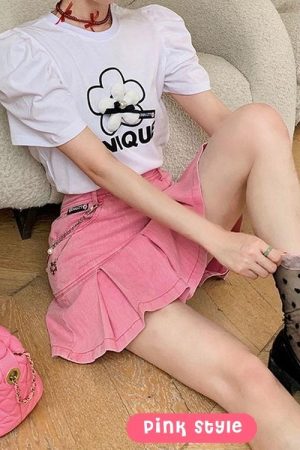 Stylish Work Outfits, Outfit Summer Ideas Barbie Pleated Denim Mini Skirt