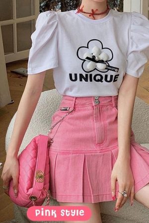 Stylish Work Outfits, Outfit Summer Ideas Barbie Pleated Denim Mini Skirt