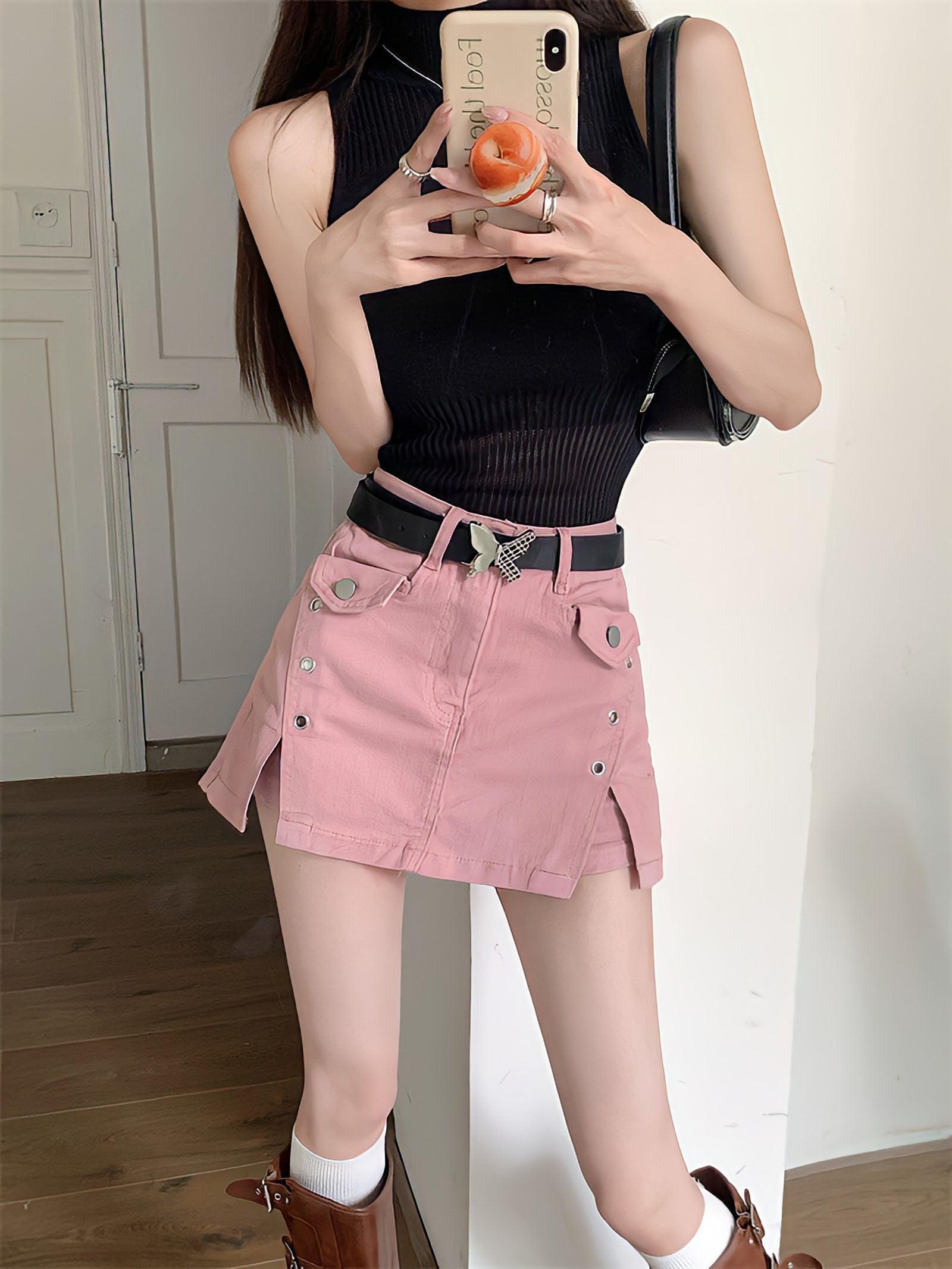 Stylish Work Outfits, Outfit Summer Ideas Barbie Side Slit Denim Mini Skort Stylish Work Outfits, Outfit Summer Ideas Barbie Side Slit Denim Mini Skort