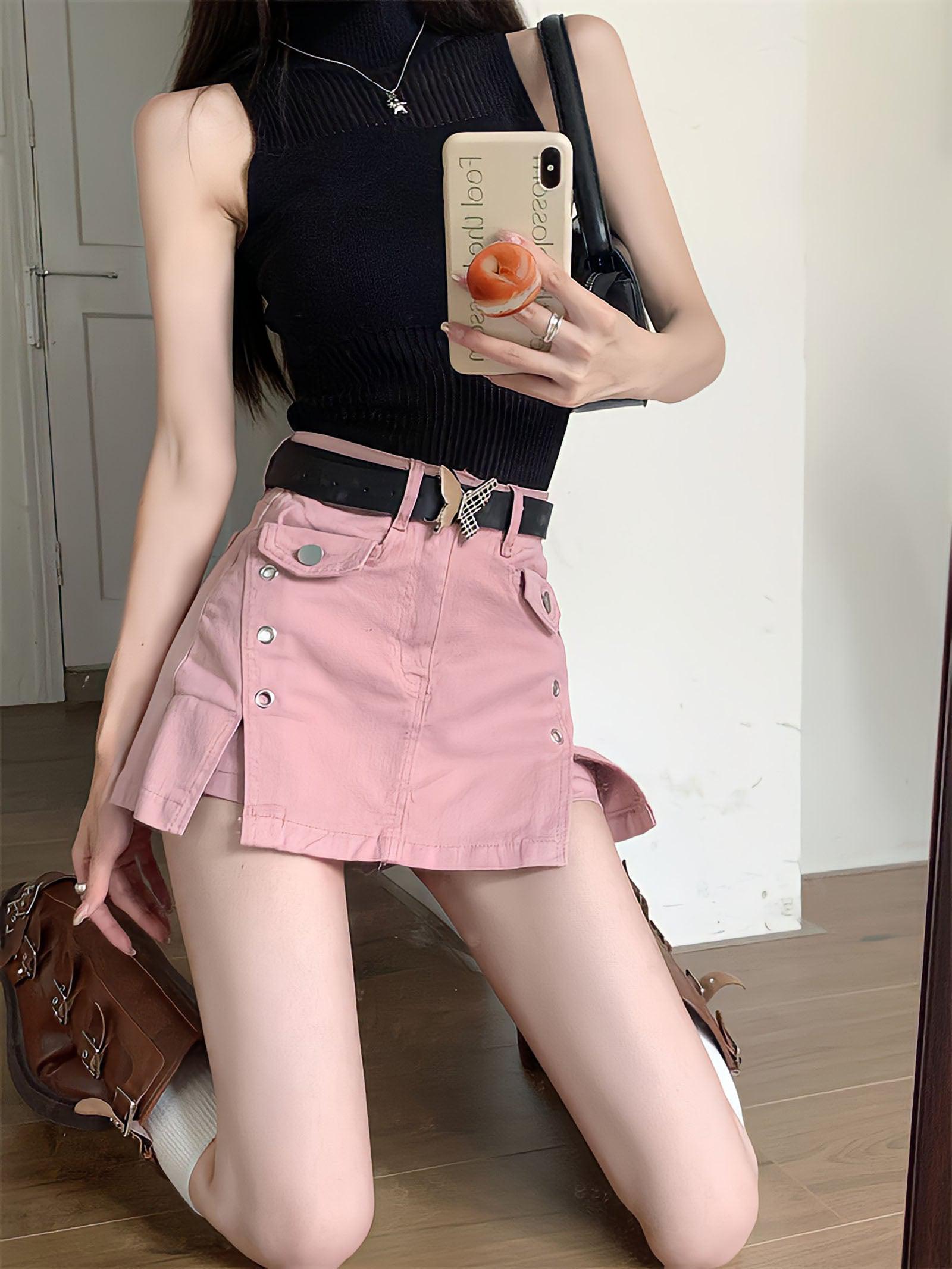 Stylish Work Outfits, Outfit Summer Ideas Barbie Side Slit Denim Mini Skort Stylish Work Outfits, Outfit Summer Ideas Barbie Side Slit Denim Mini Skort