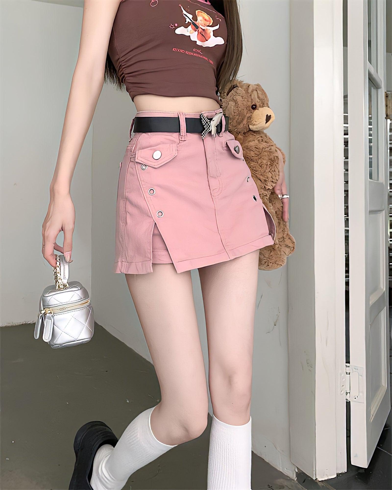 Stylish Work Outfits, Outfit Summer Ideas Barbie Side Slit Denim Mini Skort Stylish Work Outfits, Outfit Summer Ideas Barbie Side Slit Denim Mini Skort