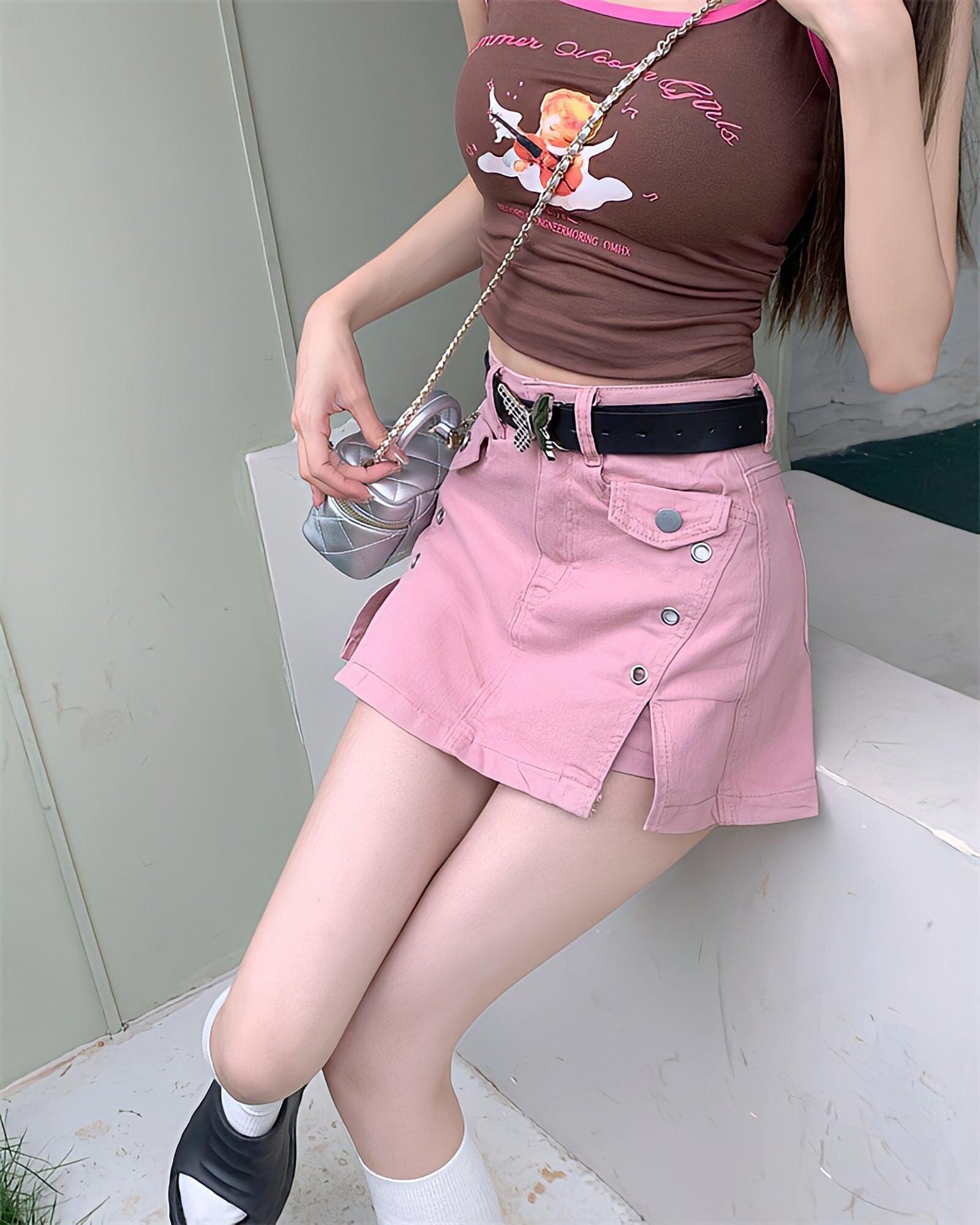 Stylish Work Outfits, Outfit Summer Ideas Barbie Side Slit Denim Mini Skort Stylish Work Outfits, Outfit Summer Ideas Barbie Side Slit Denim Mini Skort