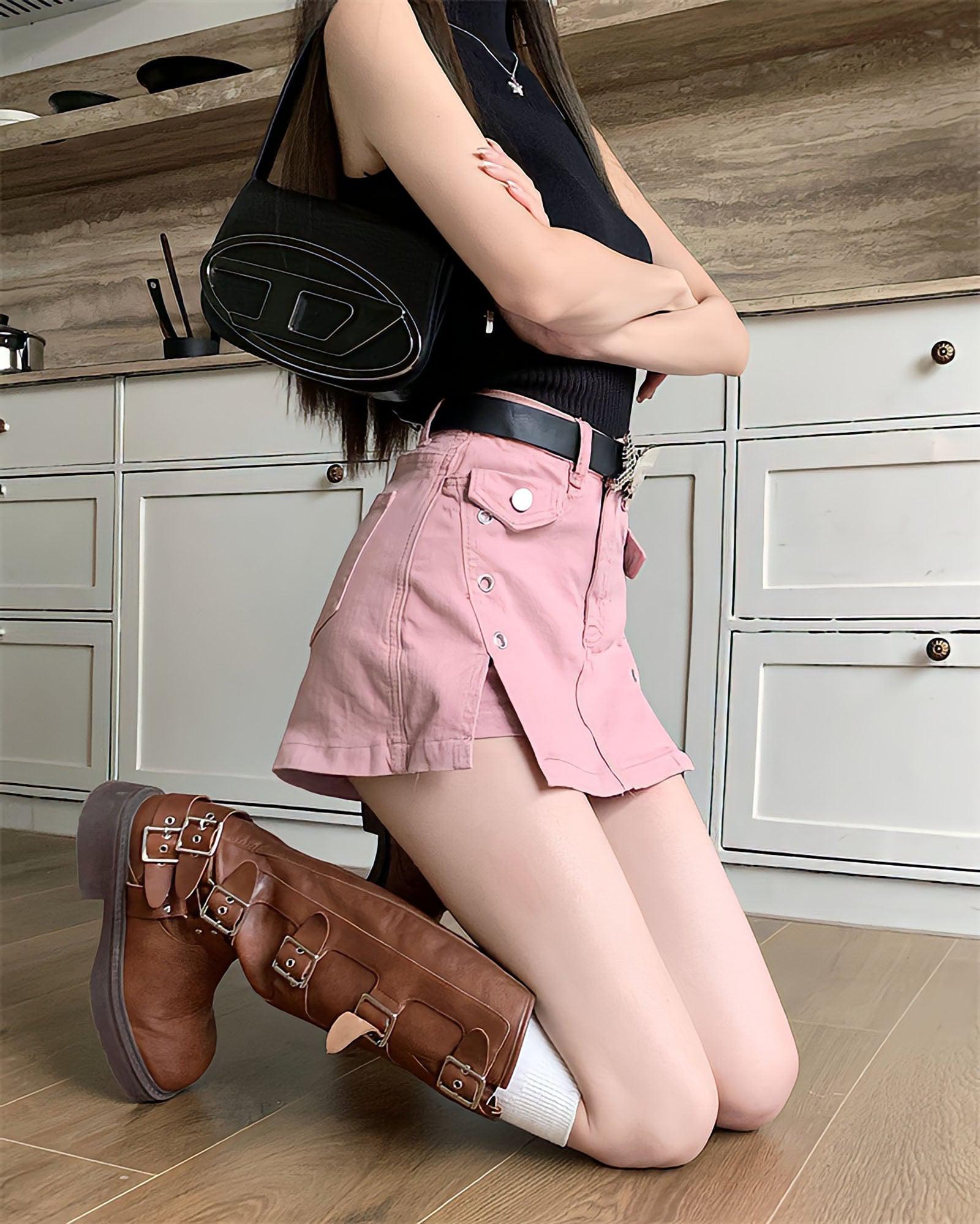 Stylish Work Outfits, Outfit Summer Ideas Barbie Side Slit Denim Mini Skort Stylish Work Outfits, Outfit Summer Ideas Barbie Side Slit Denim Mini Skort