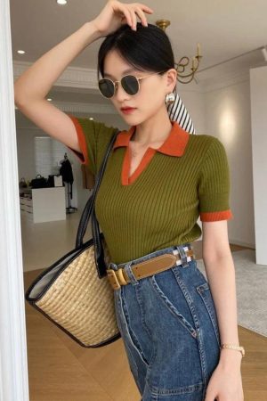 Stylish Work Outfits, Outfit Summer Ideas Basic Corduroy Polo Top