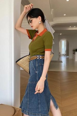 Stylish Work Outfits, Outfit Summer Ideas Basic Corduroy Polo Top