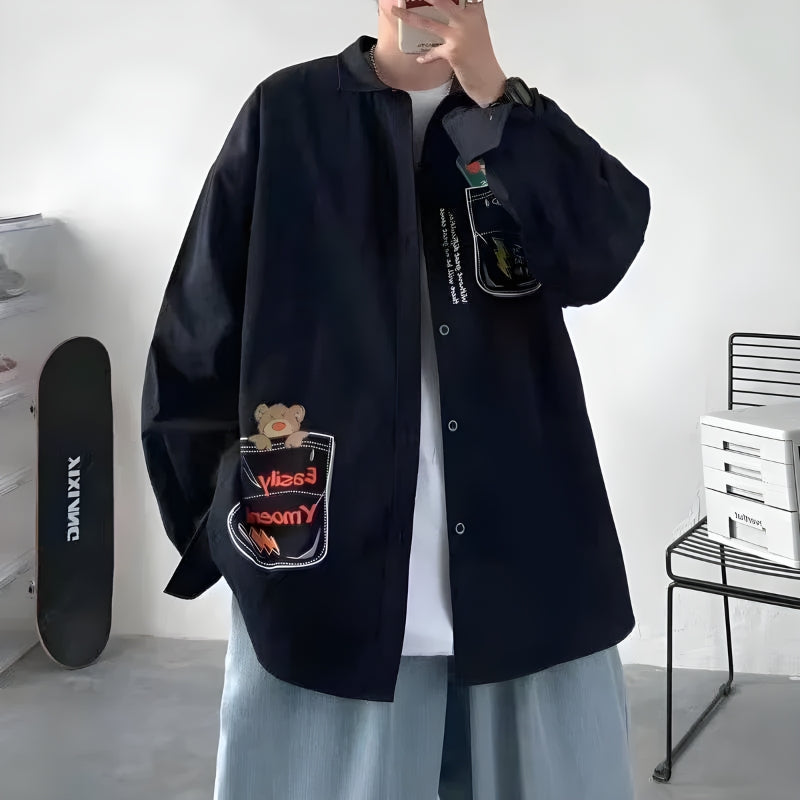 Stylish Work Outfits, Outfit Summer Ideas Bear & Skateboard Detailed Shirt Stylish Work Outfits, Outfit Summer Ideas Bear & Skateboard Detailed Shirt