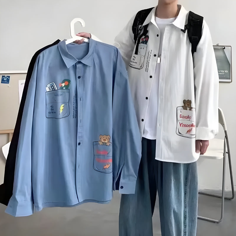 Stylish Work Outfits, Outfit Summer Ideas Bear & Skateboard Detailed Shirt Stylish Work Outfits, Outfit Summer Ideas Bear & Skateboard Detailed Shirt