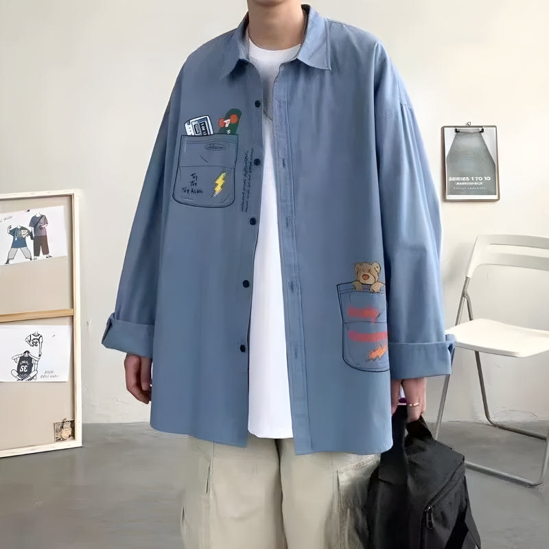 Stylish Work Outfits, Outfit Summer Ideas Bear & Skateboard Detailed Shirt