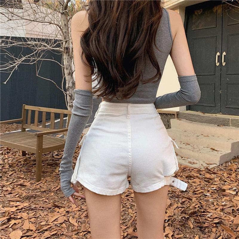 Stylish Work Outfits, Outfit Summer Ideas Belt Detail Cargo Denim Shorts