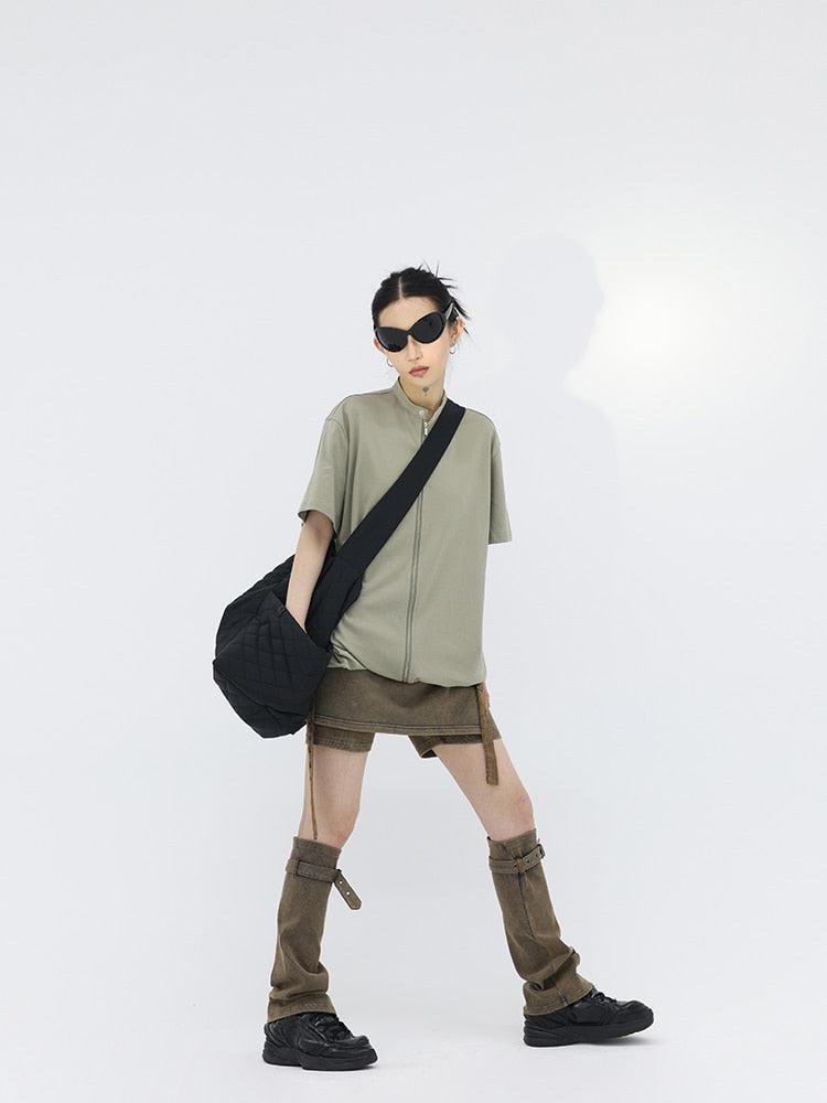 Stylish Work Outfits, Outfit Summer Ideas Belt Detail Denim Mini Skort With Leg Warmer