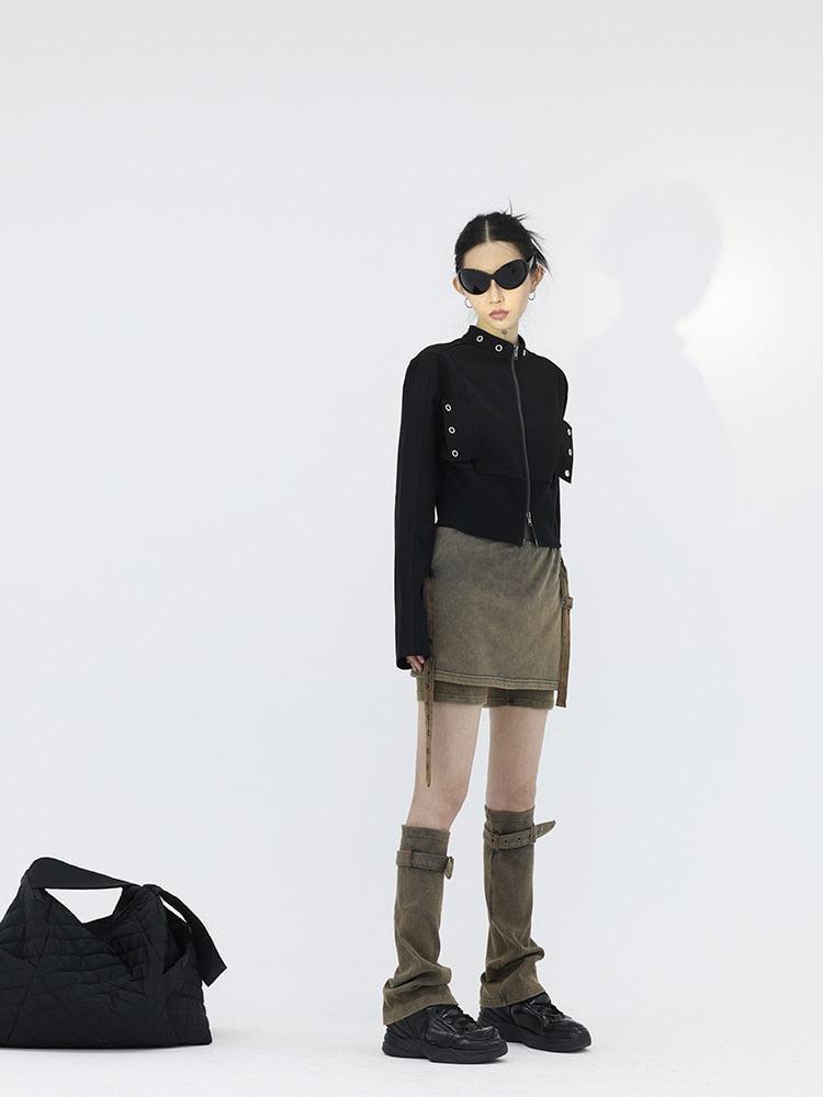 Stylish Work Outfits, Outfit Summer Ideas Belt Detail Denim Mini Skort With Leg Warmer Stylish Work Outfits, Outfit Summer Ideas Belt Detail Denim Mini Skort With Leg Warmer