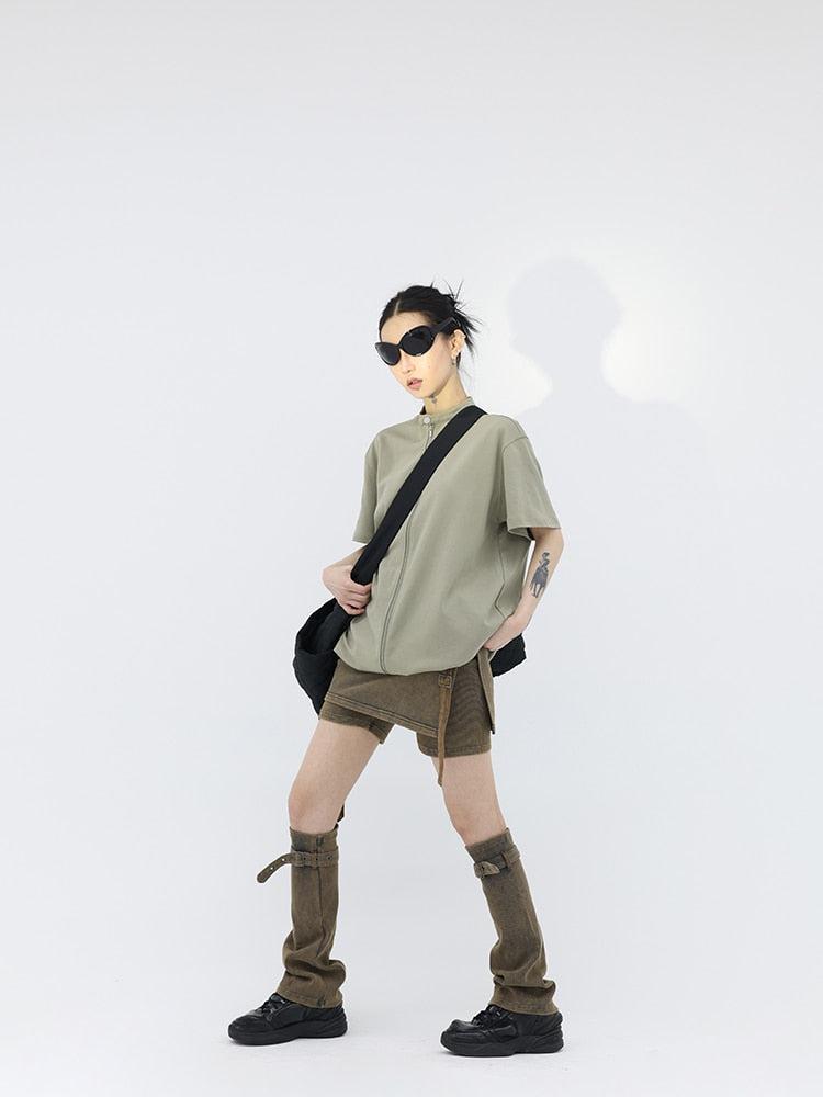 Stylish Work Outfits, Outfit Summer Ideas Belt Detail Denim Mini Skort With Leg Warmer Stylish Work Outfits, Outfit Summer Ideas Belt Detail Denim Mini Skort With Leg Warmer