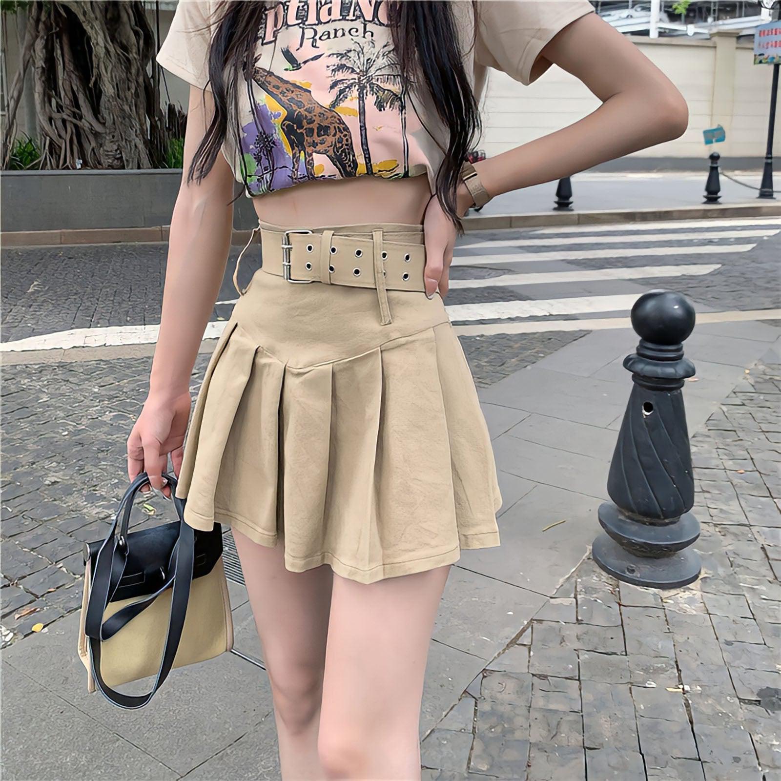 Stylish Work Outfits, Outfit Summer Ideas Belt Detail Pleated Mini Skirt