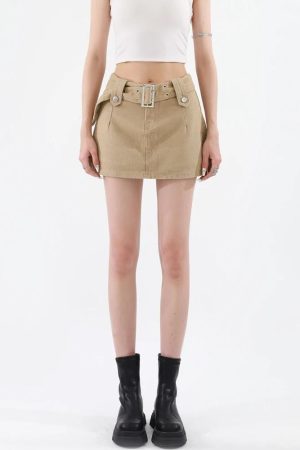 Stylish Work Outfits, Outfit Summer Ideas Belted Denim Mini Skirt