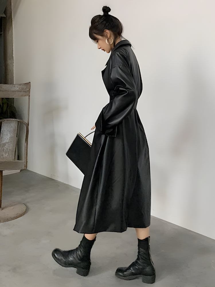 Stylish Work Outfits, Outfit Summer Ideas Belted Faux Leather Coat