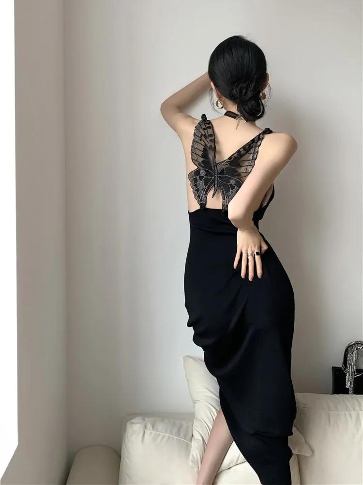 Stylish Work Outfits, Outfit Summer Ideas Black Butterfly Back Midi Dress Stylish Work Outfits, Outfit Summer Ideas Black Butterfly Back Midi Dress
