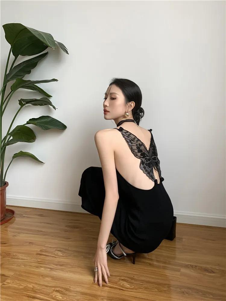 Stylish Work Outfits, Outfit Summer Ideas Black Butterfly Back Midi Dress Stylish Work Outfits, Outfit Summer Ideas Black Butterfly Back Midi Dress