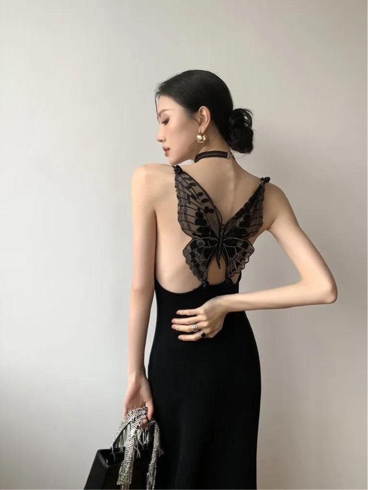 Stylish Work Outfits, Outfit Summer Ideas Black Butterfly Back Midi Dress Stylish Work Outfits, Outfit Summer Ideas Black Butterfly Back Midi Dress