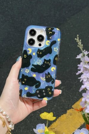 Stylish Work Outfits, Outfit Summer Ideas Black Cat Phone Case with Charm