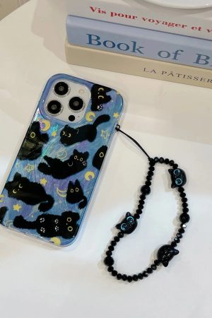 Stylish Work Outfits, Outfit Summer Ideas Black Cat Phone Case with Charm