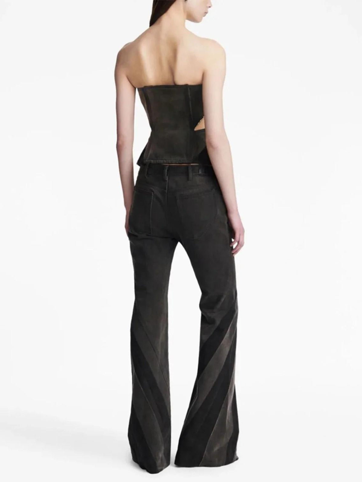 Stylish Work Outfits, Outfit Summer Ideas Black Denim Tube Top & Patch Jeans Two Piece Set Stylish Work Outfits, Outfit Summer Ideas Black Denim Tube Top & Patch Jeans Two Piece Set