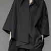 Stylish Work Outfits, Outfit Summer Ideas Black Korean Asymmetric Shirt