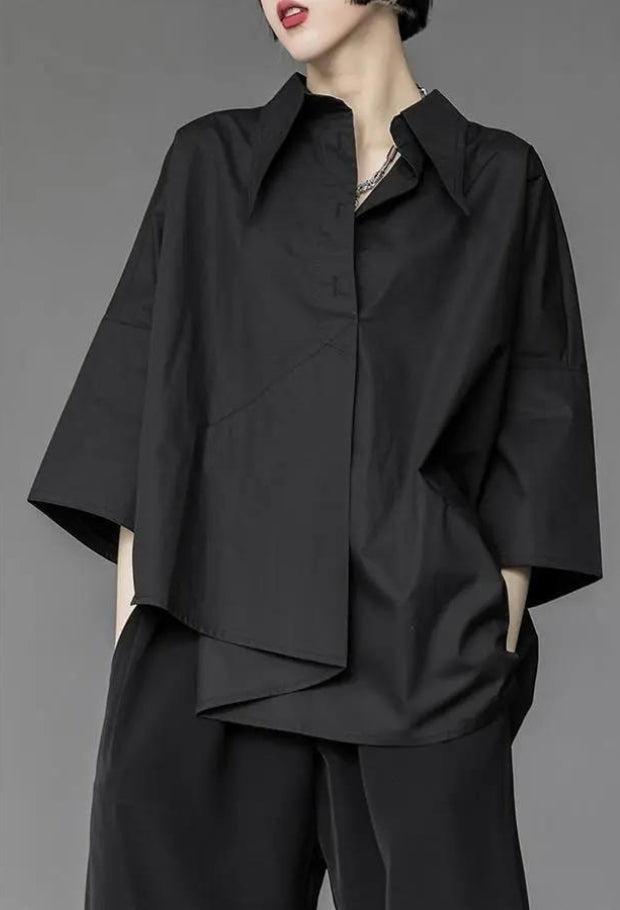 Stylish Work Outfits, Outfit Summer Ideas Black Korean Asymmetric Shirt Stylish Work Outfits, Outfit Summer Ideas Black Korean Asymmetric Shirt