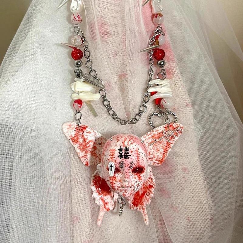 Stylish Work Outfits, Outfit Summer Ideas Bloody Gothic Skull Necklace