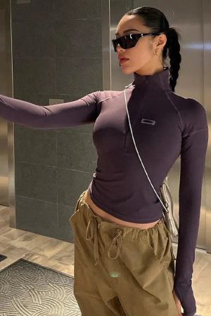 Stylish Work Outfits, Outfit Summer Ideas Bodycon Half Zip-Up Top