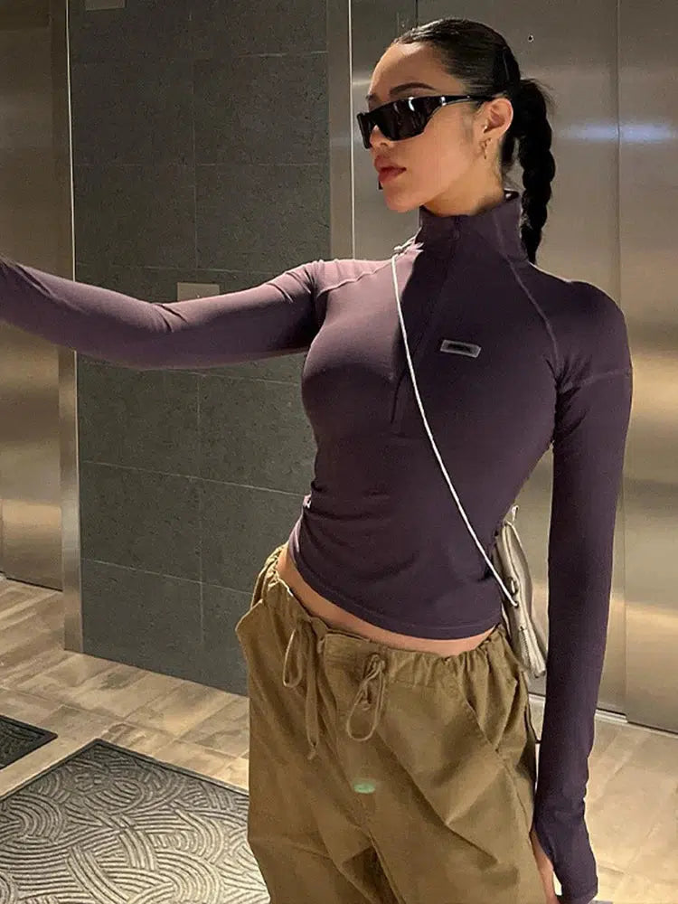 Stylish Work Outfits, Outfit Summer Ideas Bodycon Half Zip-Up Top Stylish Work Outfits, Outfit Summer Ideas Bodycon Half Zip-Up Top