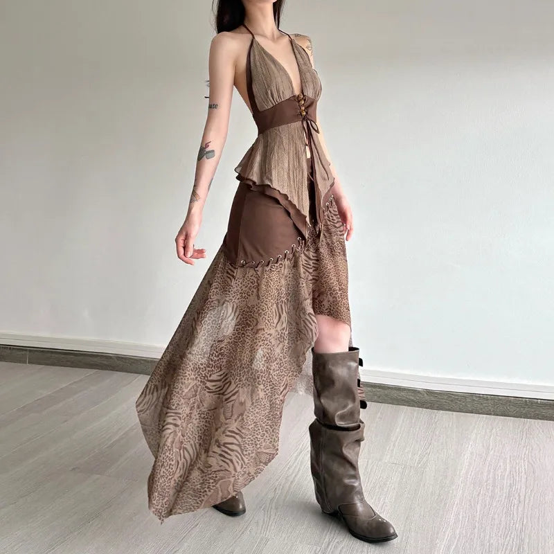 Stylish Work Outfits, Outfit Summer Ideas Boho Asymmetric Top & Leopard Midi Skirt Two Piece Set Stylish Work Outfits, Outfit Summer Ideas Boho Asymmetric Top & Leopard Midi Skirt Two Piece Set