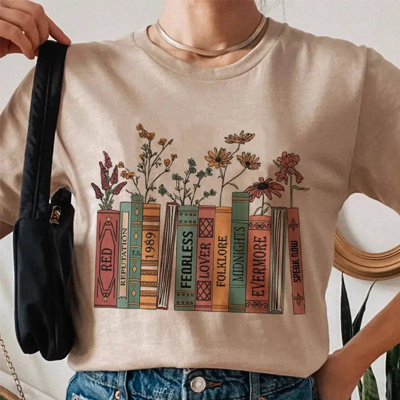 Stylish Work Outfits, Outfit Summer Ideas Books & Flowers Tee