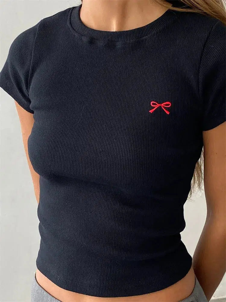 Stylish Work Outfits, Outfit Summer Ideas Bow Basic Tee Stylish Work Outfits, Outfit Summer Ideas Bow Basic Tee