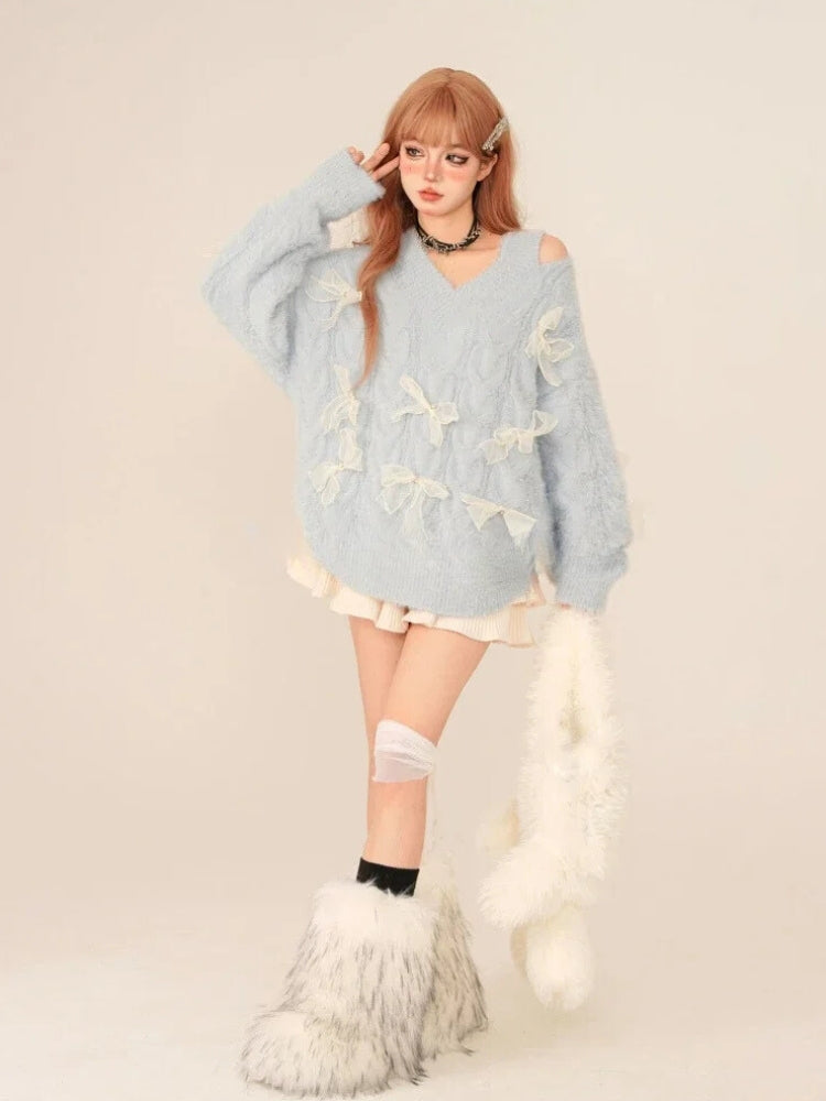 Stylish Work Outfits, Outfit Summer Ideas Bow Cut Out Fluffy Sweater Stylish Work Outfits, Outfit Summer Ideas Bow Cut Out Fluffy Sweater