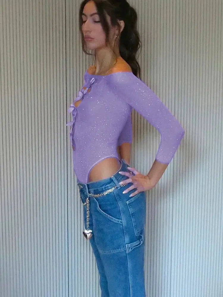 Stylish Work Outfits, Outfit Summer Ideas Bow Cut Out Rhinestone Bodysuit Stylish Work Outfits, Outfit Summer Ideas Bow Cut Out Rhinestone Bodysuit