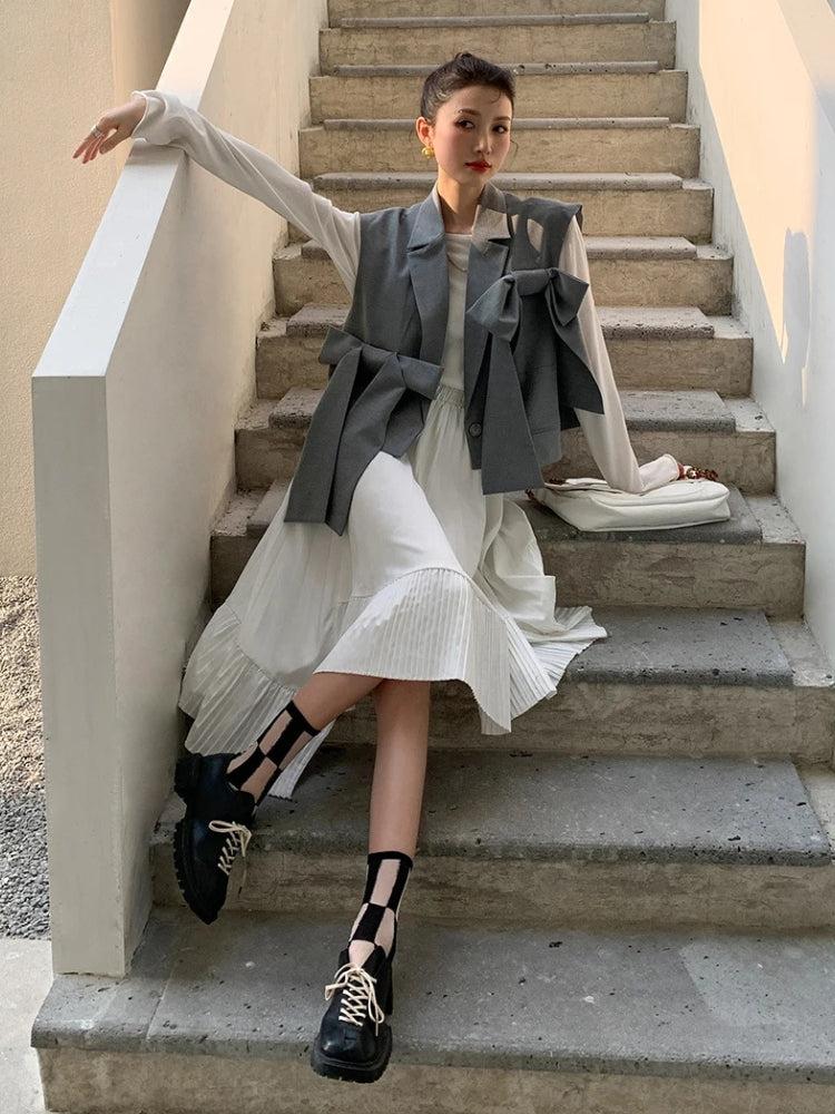 Stylish Work Outfits, Outfit Summer Ideas Bow Oversized Vest Stylish Work Outfits, Outfit Summer Ideas Bow Oversized Vest