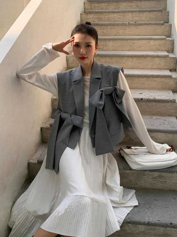 Stylish Work Outfits, Outfit Summer Ideas Bow Oversized Vest Stylish Work Outfits, Outfit Summer Ideas Bow Oversized Vest
