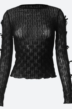 Stylish Work Outfits, Outfit Summer Ideas Bow Sleeve Sheer Top