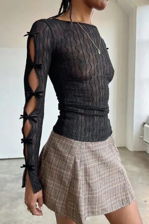 Stylish Work Outfits, Outfit Summer Ideas Bow Sleeve Sheer Top