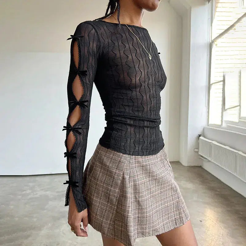 Stylish Work Outfits, Outfit Summer Ideas Bow Sleeve Sheer Top