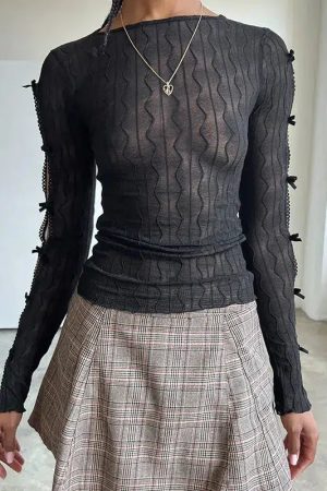 Stylish Work Outfits, Outfit Summer Ideas Bow Sleeve Sheer Top