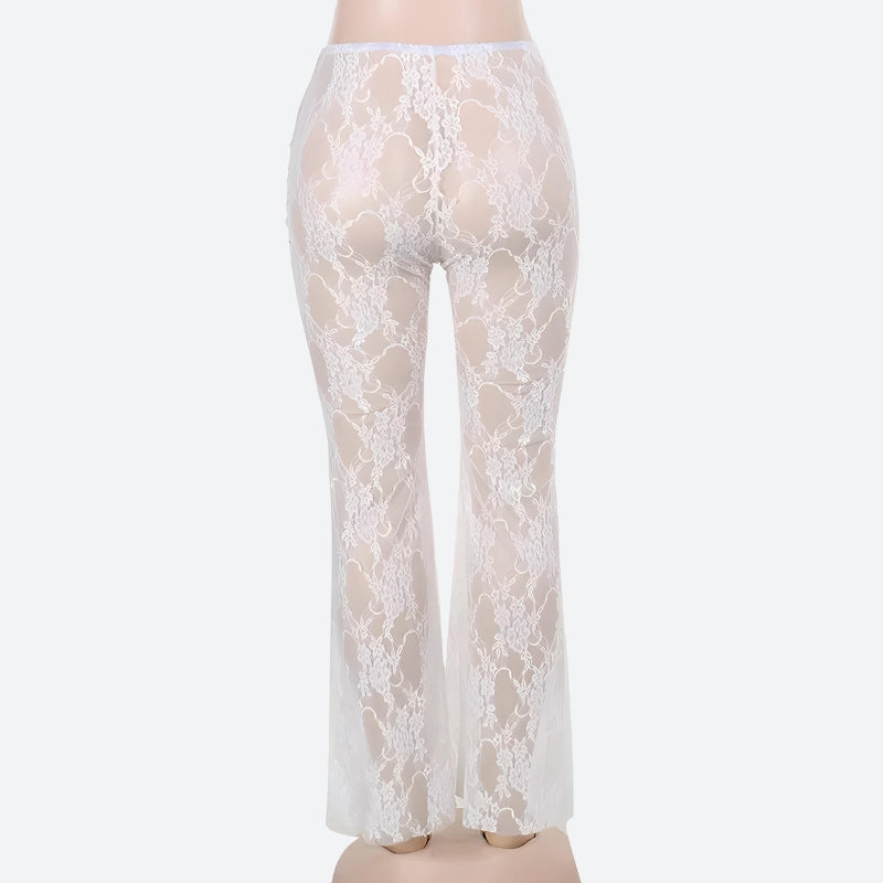 Stylish Work Outfits, Outfit Summer Ideas Bow Transparent Lace Flare Pants Stylish Work Outfits, Outfit Summer Ideas Bow Transparent Lace Flare Pants