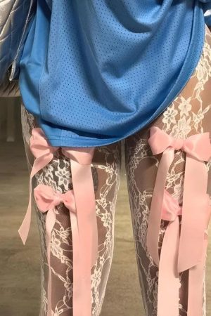 Stylish Work Outfits, Outfit Summer Ideas Bow Transparent Lace Flare Pants